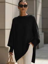 Women's Oversized Tunic Sweater with Dolman Sleeves