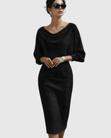 White Draped Batwing Midi Dress
