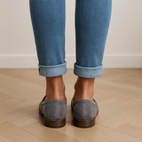Women's Grey Suede-Look Loafers with Low Heel