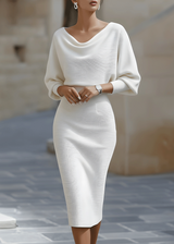 Women's Draped Batwing Midi Dress with Cowl Neckline