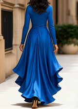 Women's Satin Wrap Dress High Low Ruffle Detail