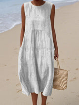 Elegant Sleeveless Cotton Dress with Pockets