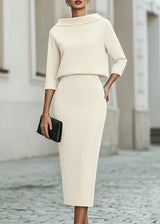 Women’s Boat Neck Midi Skirt Set with Elegant 3/4 Sleeves