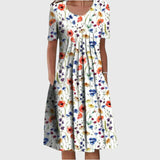 Elegant Stomach-Concealing Floral Midi Dress