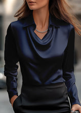 Women’s Satin Blouse with Draped Cowl Neckline and Collar
