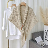 Triangular knitted scarf with leather buckle