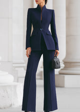 Women’s High Collar Blazer and Wide Leg Trouser Suit Set
