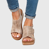 Women's suede orthopedic sandals with a comfortable wedge heel, open toe, and ergonomic insole