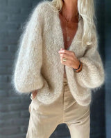 Soft Ribbed Cotton-Blend Cardigan with Flared Long Sleeves