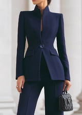 Women’s High Collar Blazer and Wide Leg Trouser Suit Set