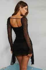 Long-sleeved mini-dress with decorated collar