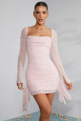 Long-sleeved mini-dress with decorated collar