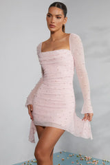 Long-sleeved mini-dress with decorated collar