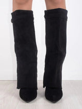 Elegant Women's Suede Boots with Gold Accents