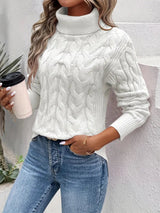 Turtleneck sweater in cable knit for women