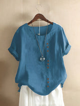 Cotton Loose short-sleeved linen top