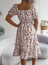 Floral Dress with Square Neckline, Ruffles, and High Waist | Perfect for Fall