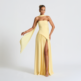 Strapless Maxi Dress with Asymmetrical Cut and High Slit