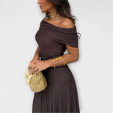 Toledo mesh maxi dress with one shoulder