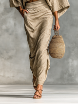 Women's Linen Cotton Batwing Top & Long Skirt Set