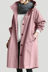 Women's waterproof raincoat with hood - Long and warm