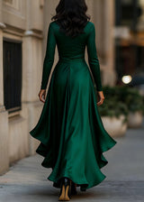 Women's Satin Wrap Dress High Low Ruffle Detail