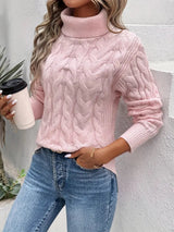 Turtleneck sweater in cable knit for women
