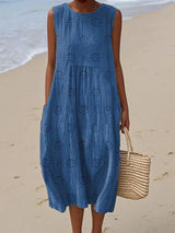 Elegant Sleeveless Cotton Dress with Pockets