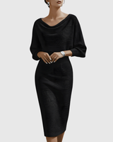 White Draped Batwing Midi Dress