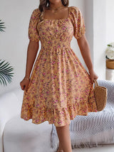 Floral Dress with Square Neckline, Ruffles, and High Waist | Perfect for Fall