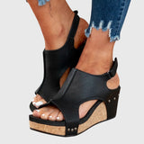 Women's suede orthopedic sandals with a comfortable wedge heel, open toe, and ergonomic insole