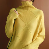 Women's Cashmere Turtleneck Sweater | Checkered Pattern