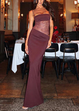Long Form-Fitting Lace Dress with Lace-Up Straps