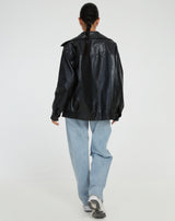 Oversized Women's PU Leather Jacket – Fashionable Look, High-Quality Faux Leather