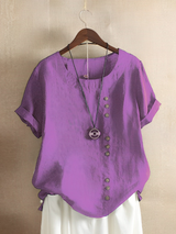 Cotton Loose short-sleeved linen top