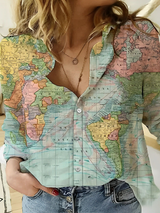 Women's World Map Printed Shirt | Comfortable Fabric