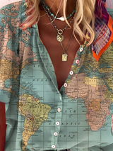 Women's World Map Printed Shirt | Comfortable Fabric
