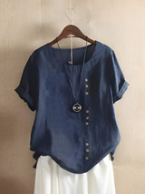 Cotton Loose short-sleeved linen top