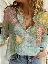 Women's World Map Printed Shirt | Comfortable Fabric