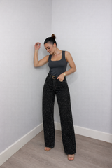 Sequin High-Waisted Straight-Leg Jeans for Women