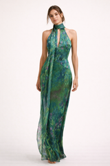 Women's Printed Halter Maxi Dress with Bow - Irises