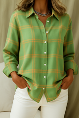 Women's Plaid Shirt with Lapel Collar | Elegant & Comfortable
