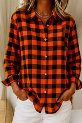Women's Plaid Shirt with Lapel Collar | Elegant & Comfortable