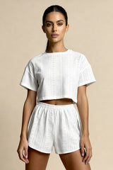 Women's Anglaise Broderie Summer Pajamas – Cropped Top and Shorts