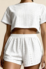 Women's Anglaise Broderie Summer Pajamas – Cropped Top and Shorts