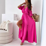 Elegant Dress with V-Neck and Side Split