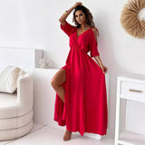 Elegant Dress with V-Neck and Side Split