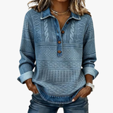 Women's Cable-Knit Sweatshirt with Denim Details