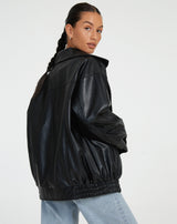 Oversized Women's PU Leather Jacket – Fashionable Look, High-Quality Faux Leather