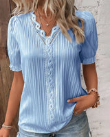 Elegant lace ladies' blouse with V-neck - Fleur
